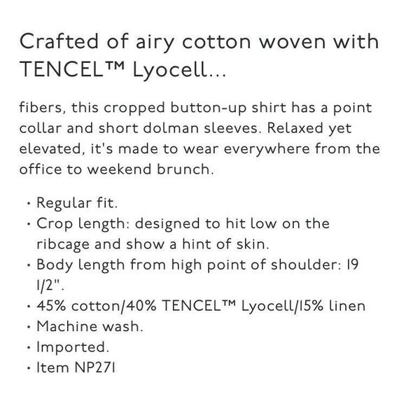 Madewell Top Sz Small White Crop Dolman Shirt Button Up Cotton Lyocell Linen NWT - Picture 3 of 16